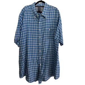 Brooks Brother Mens Blue Gray 100% Linen Plaid Print Button Down Shirt Size 3XLT